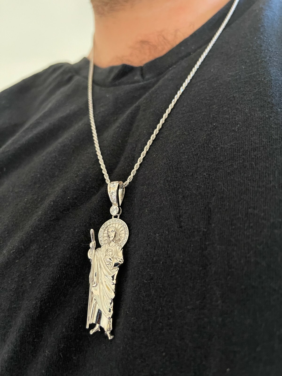 Men’s Real Solid 925 Sterling Silver/Gold Plated St Jude San Judas Tadeo Pendant