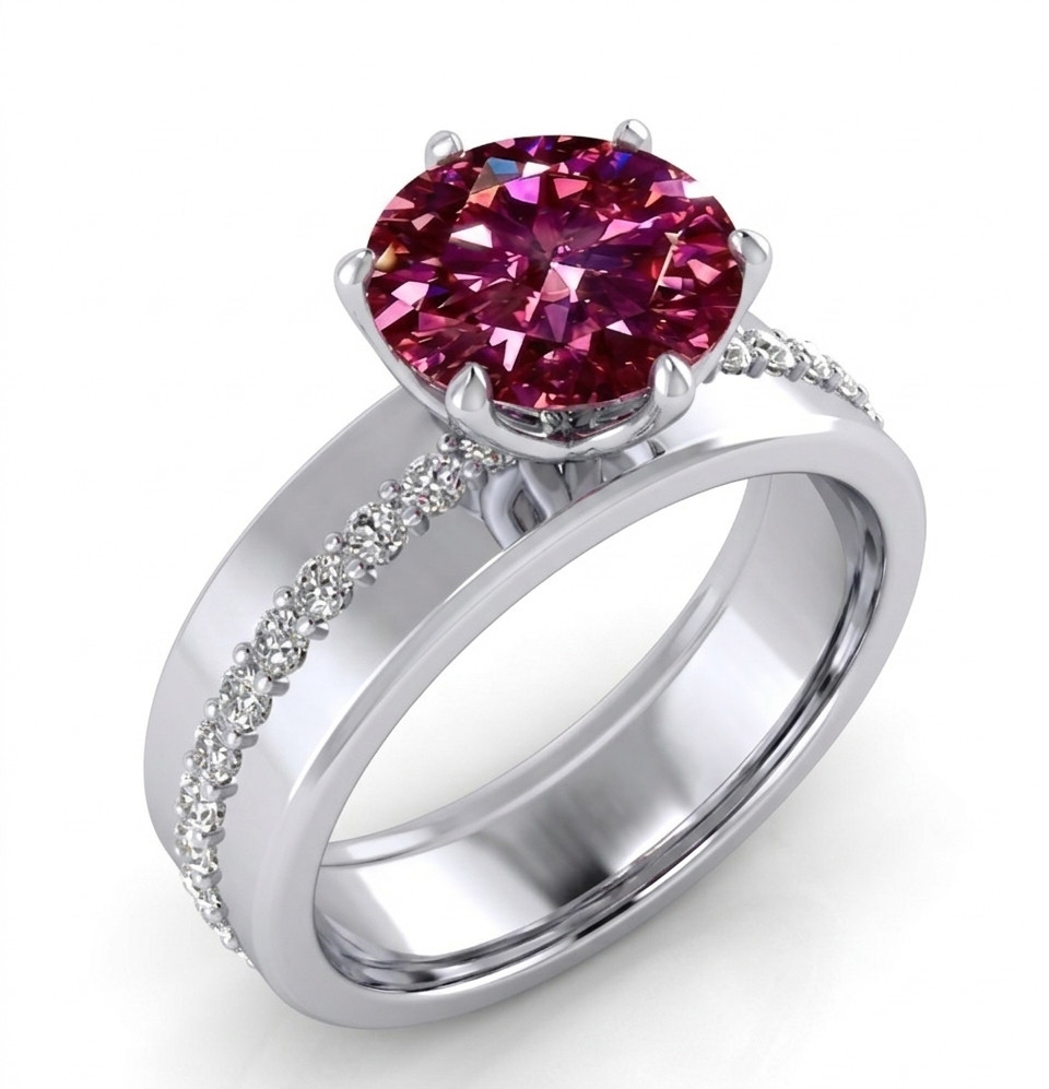 RARE 5.00 Ct Certified Round Cut Red Natural Diamond Ring White Gold Finish