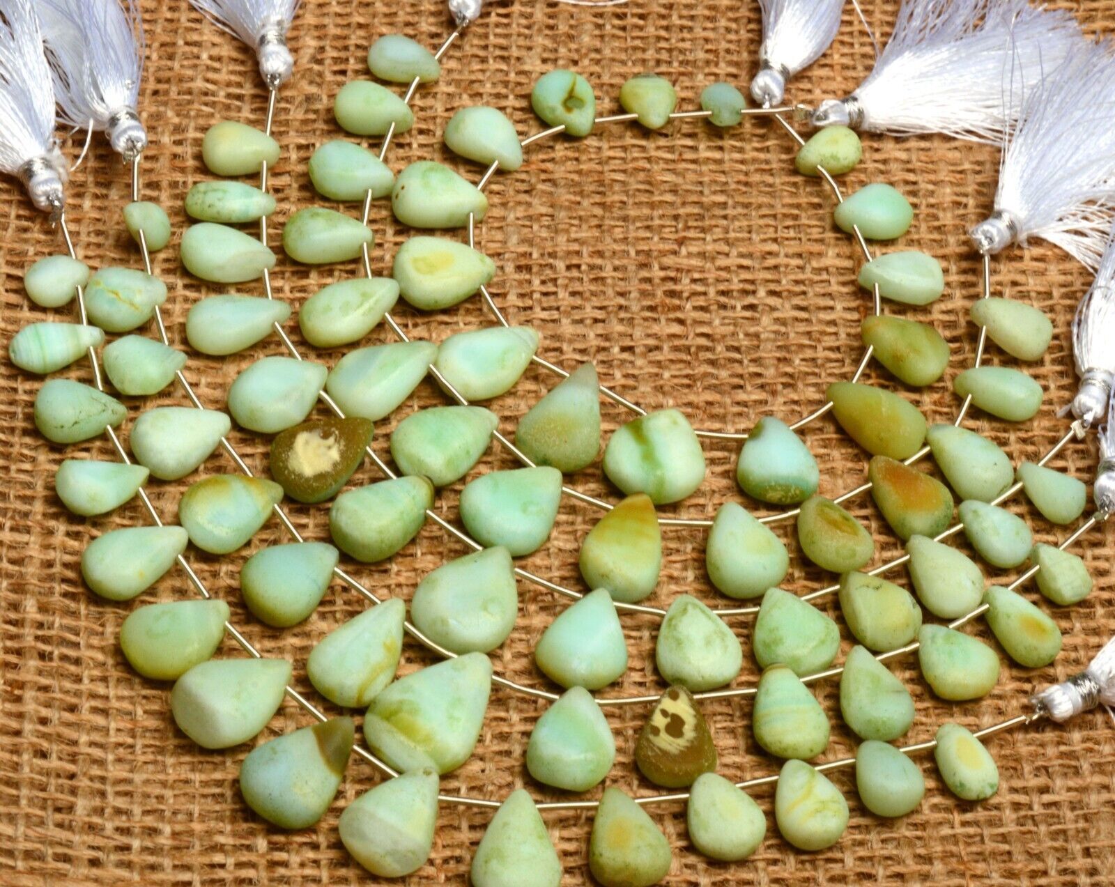 Green Peru Opal Gem 11×7 to 18×13 mm Rough Unpolished Pear Shape Beads Strand 8″