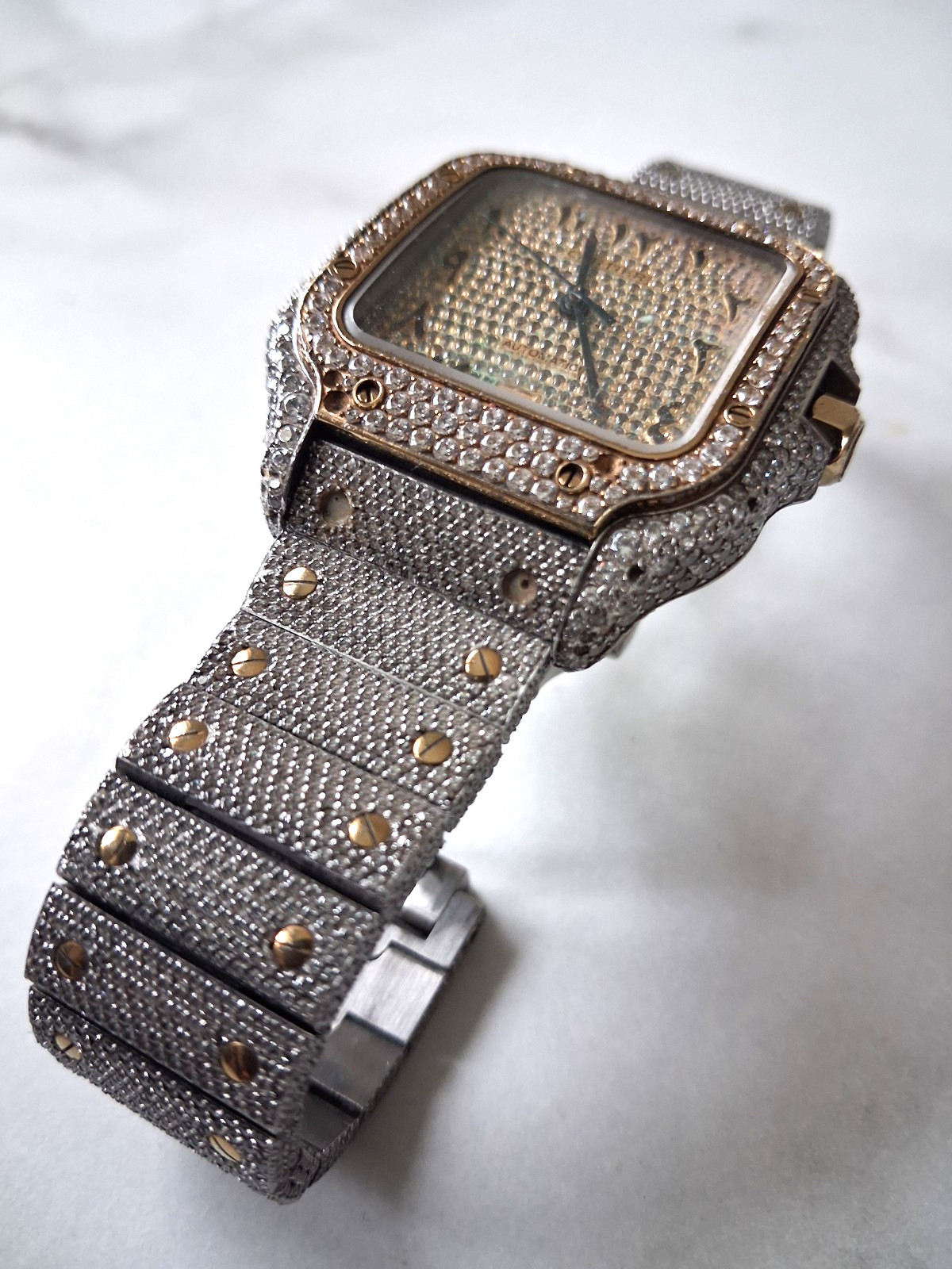 Cartier Santos Automatic Wristwatch – Iced Out – Needs Repair