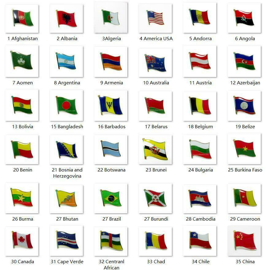 National Flag Metal Lapel Pin Brooch All over the World USA UK Canada Mexico
