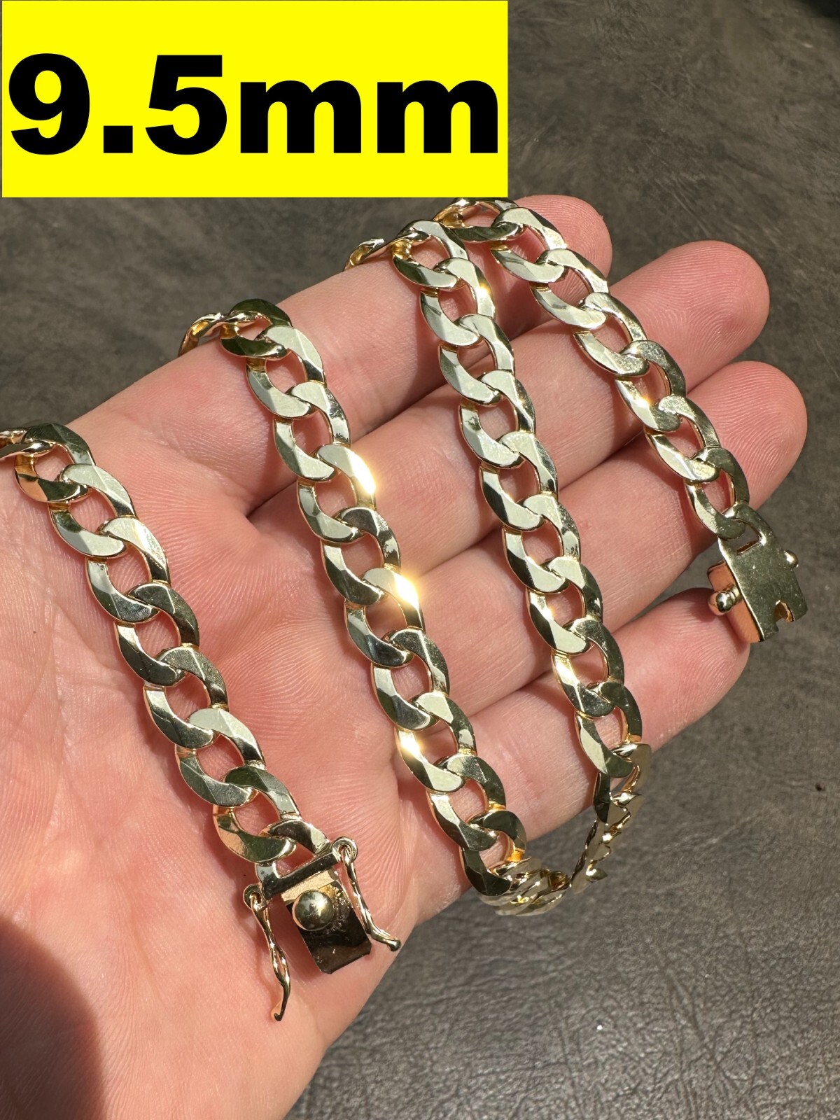 Flat Curb Cuban Link Chain Necklace Real 14k Gold Plated 925 Silver Box Clasp