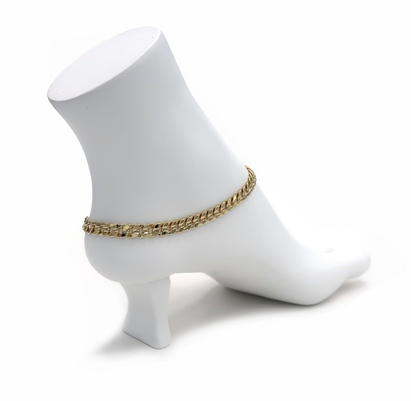 6mm CONCAVE CUBAN LINK CHAIN ANKLET CZ ANKLE BRACELET 14K GOLD PLATED