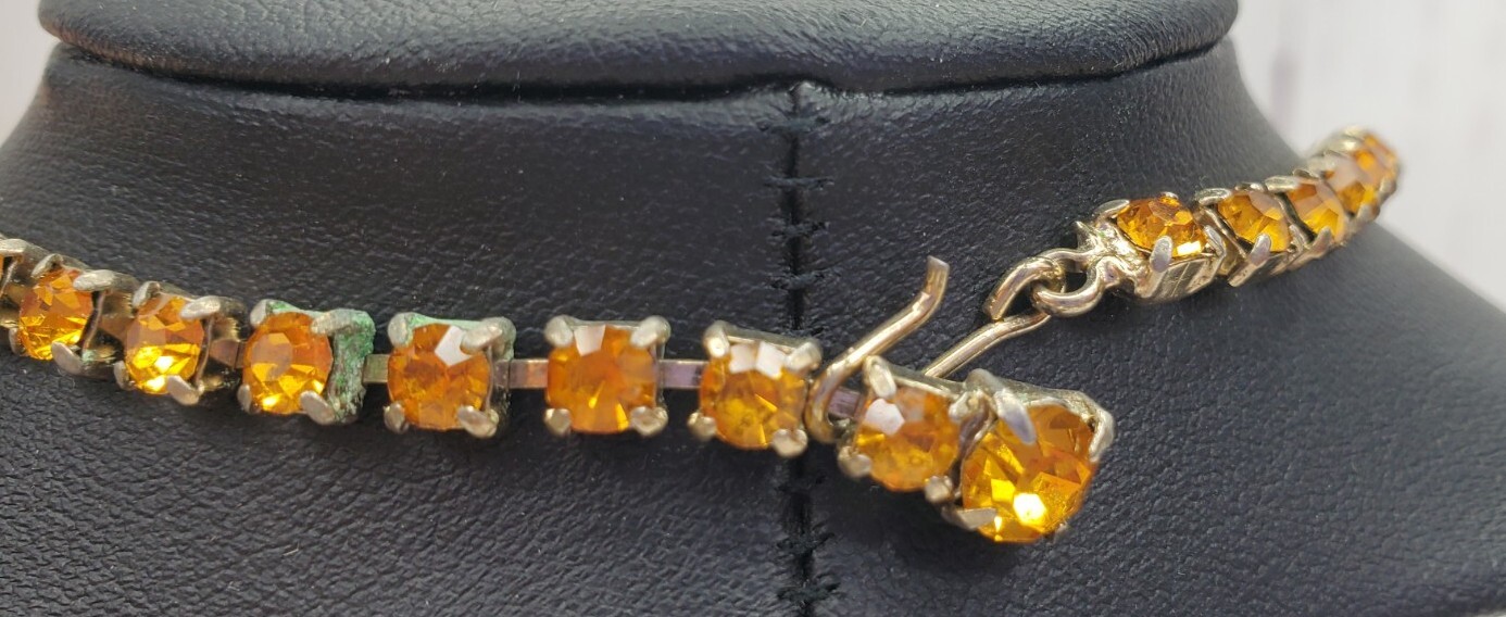Vintage Champagne Faux Citrine Bling Necklace and Bracelet Gold Tone