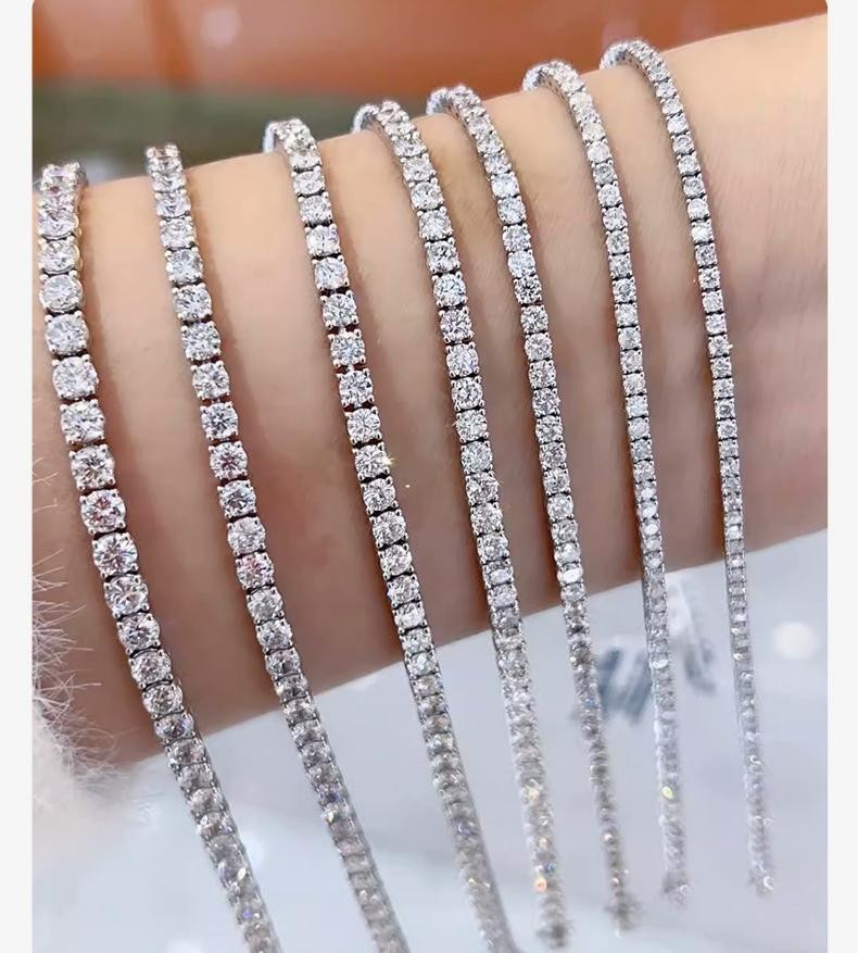 2mm-6.5mm VVS1 D Color MOISSANITE Tennis Chain Bracelet 925 Silver Pass Tester!!