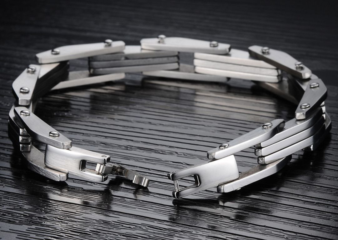 Men’s Stainless Steel 316L Silver Triple Stripe Link Bracelets 8.5″