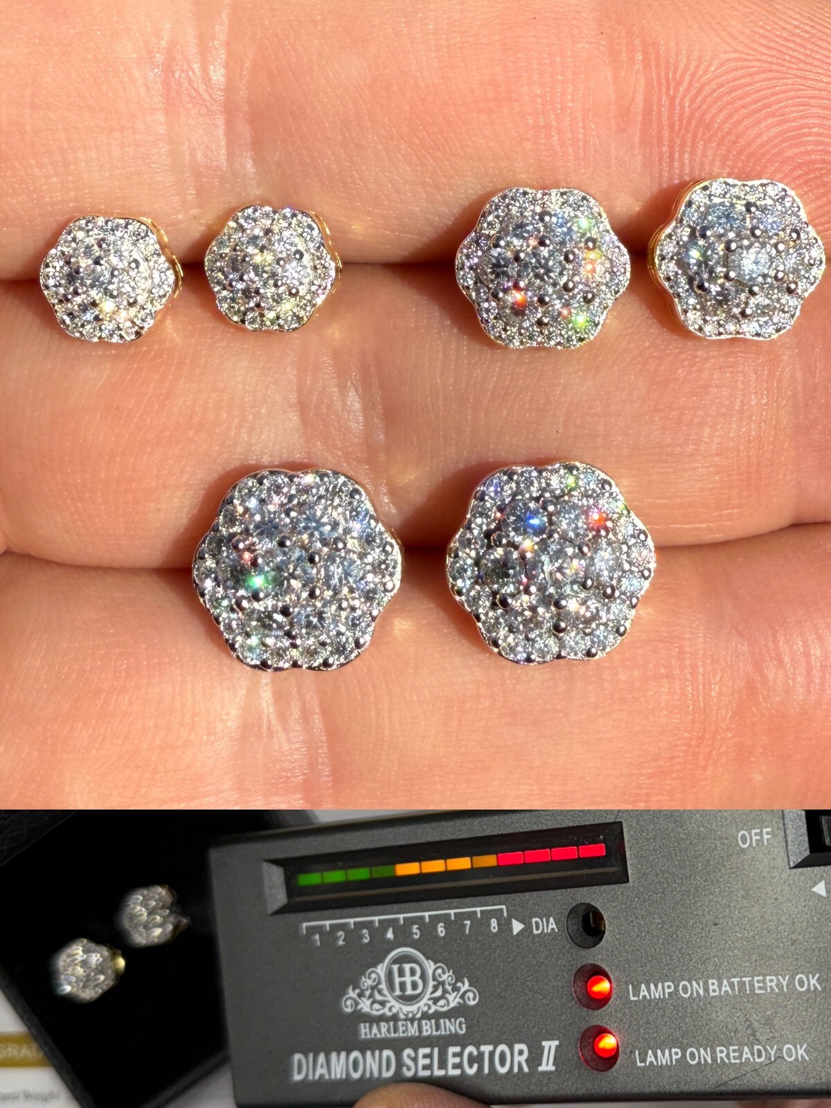 Real Moissanite Hip Hop Earrings Real 14k Gold Over 925 Silver 7.5mm-12mm Iced