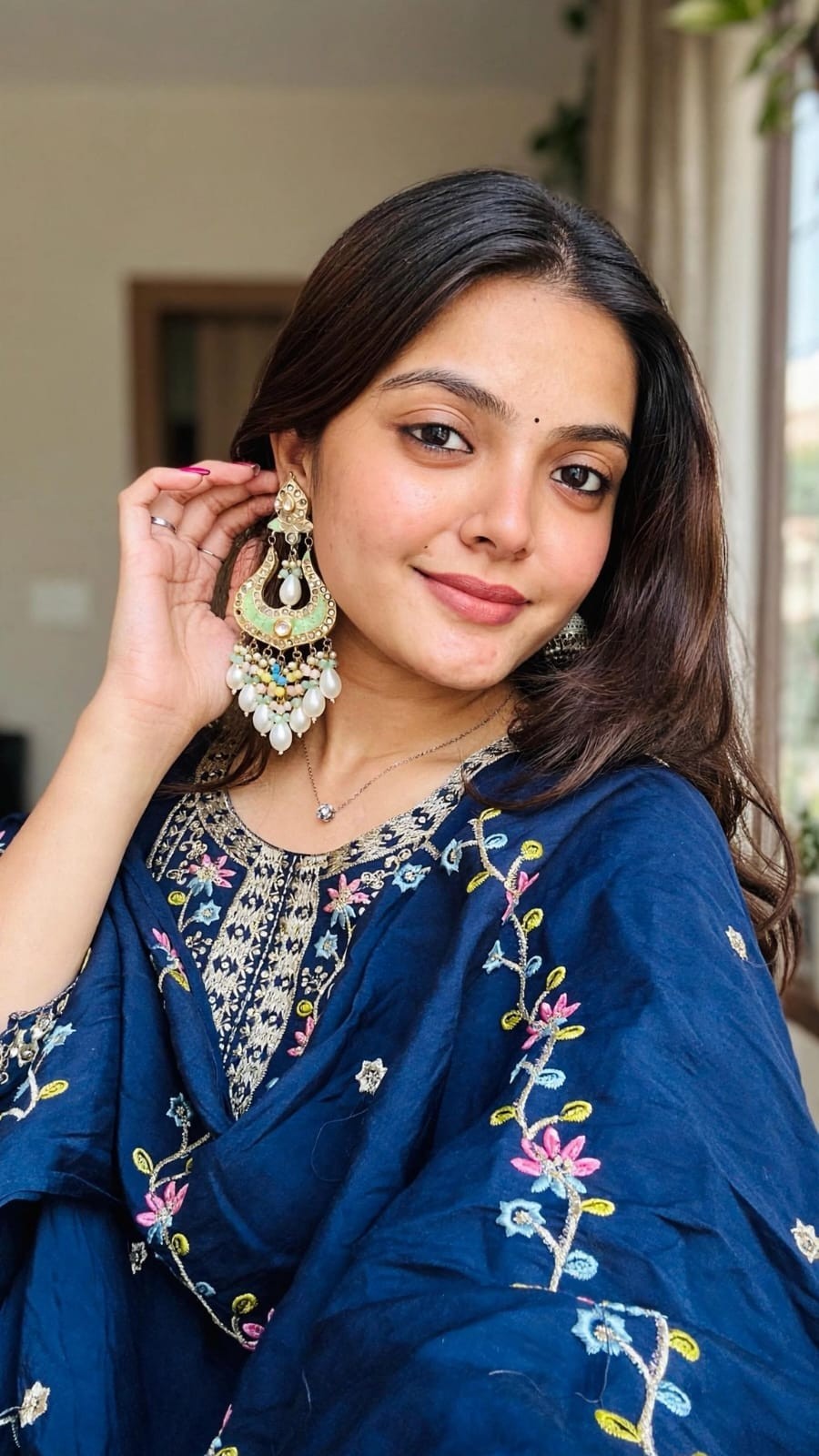 Traditional Kundan Pearl Chandbali Earrings with Pastel Beads for Women