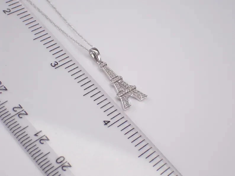 1.50Ct Round Real Moissanite Eiffel Tower Pendant 14K White Gold Plated Silver