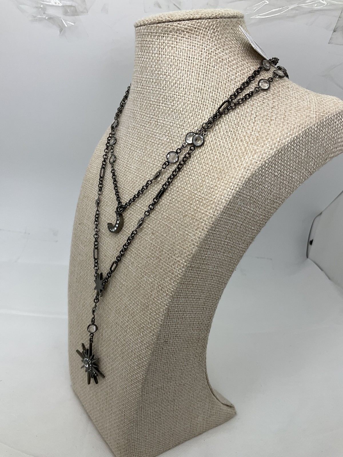 White House Black Market Celestial Moon Star Gunmetal Multi-Strand Necklace