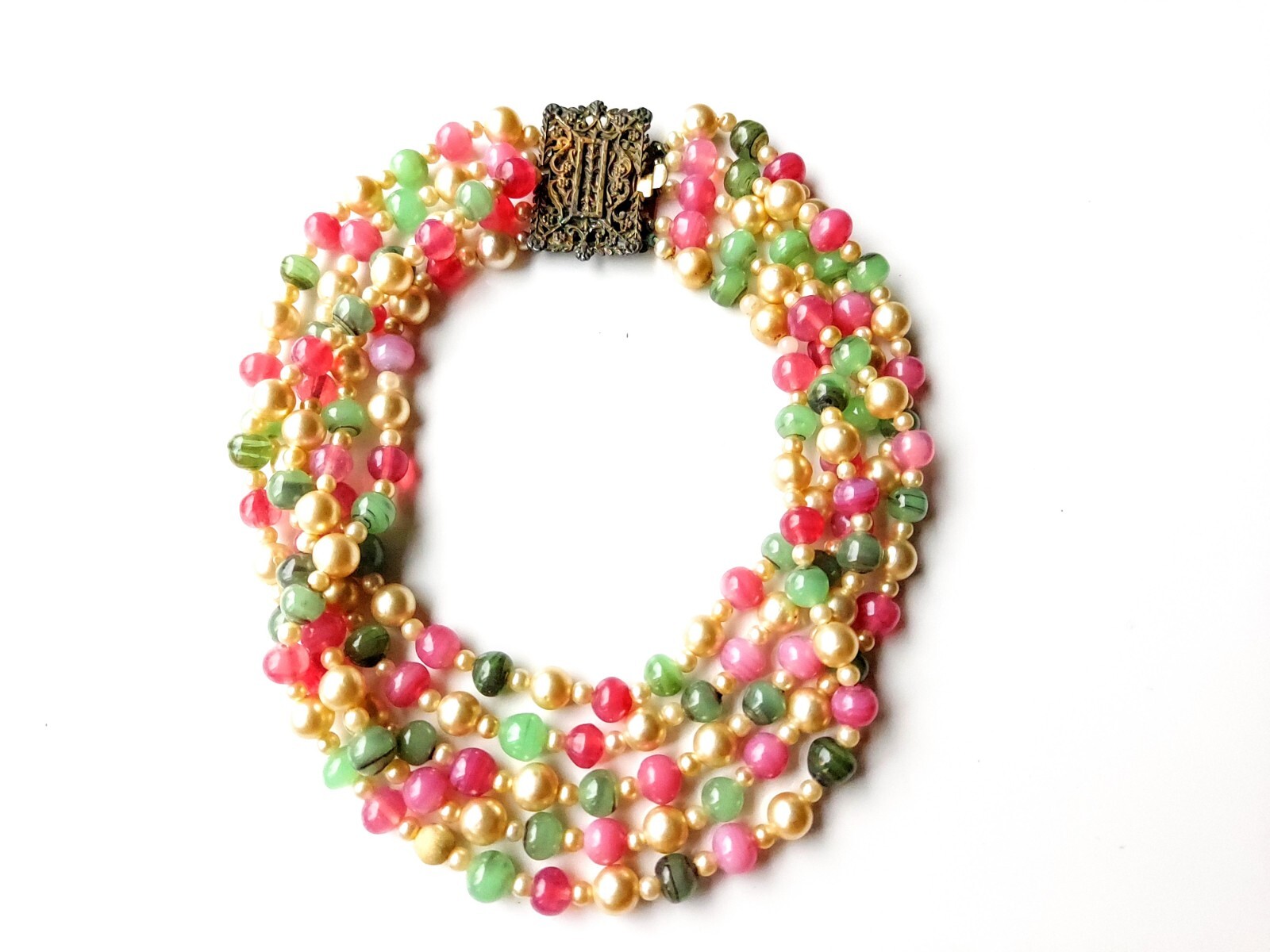 Rare Miriam Haskell Gripoix Glass Melon Beads Fringe Waterfall, Necklace, 114g