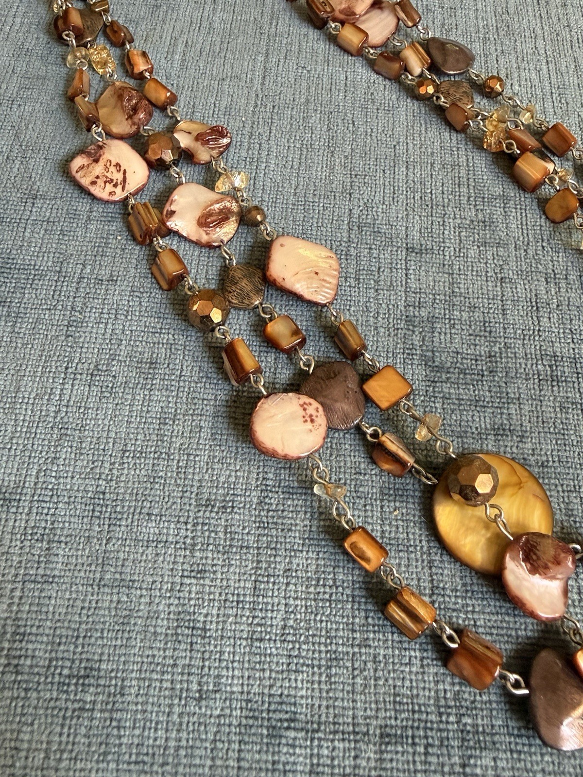 Chico’s Warm Brown Shell And Icy Beaded Multi Strand Statement Necklace