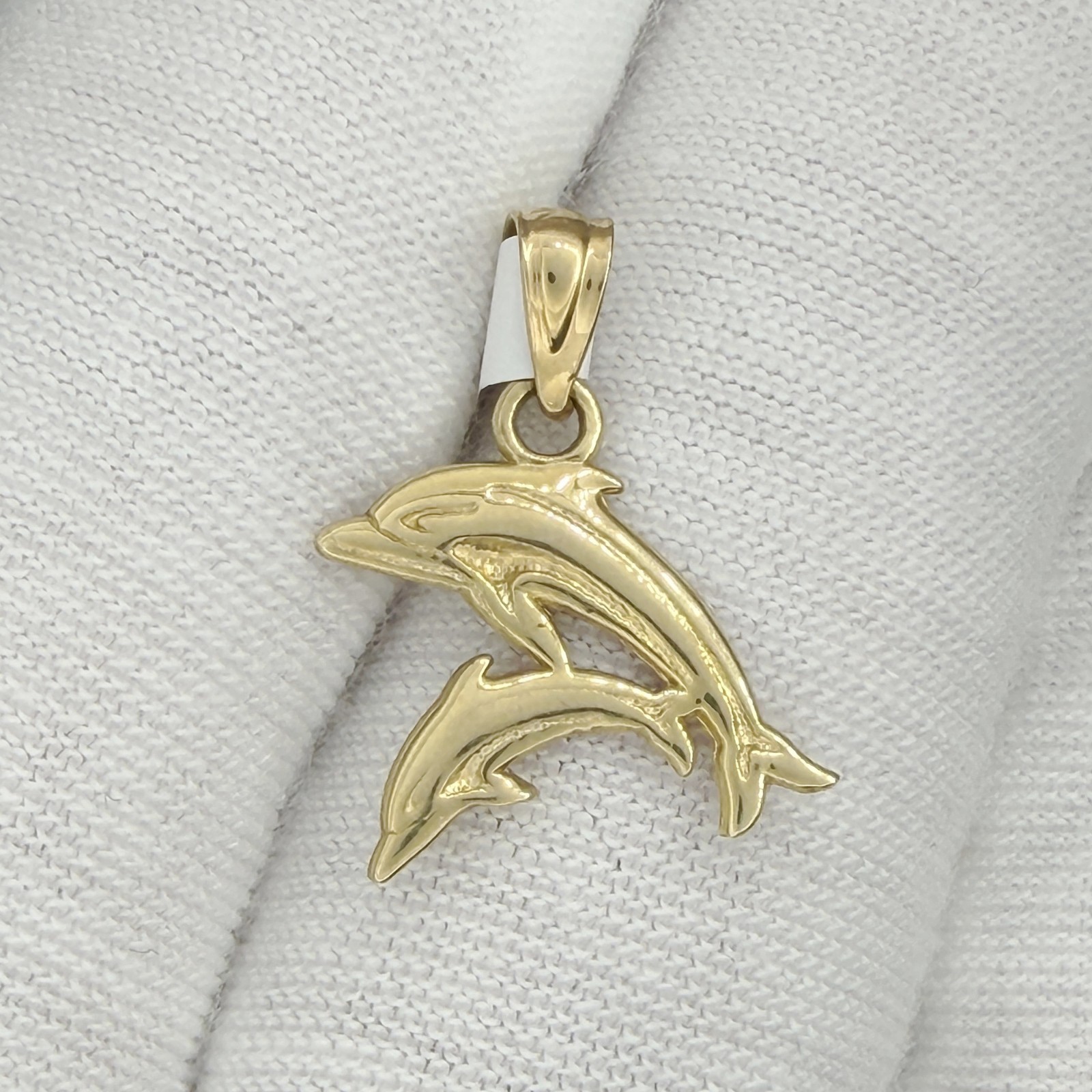 10k Yellow Gold Diamond-Cut Double Dolphins Animal Ocean Beach Nautical Jewelry