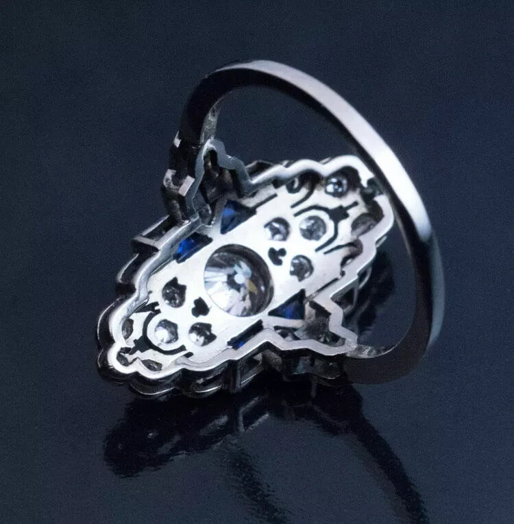 Art Deco style 2.90 CT Round Sapphire 925 sterling silver women Engagement Ring