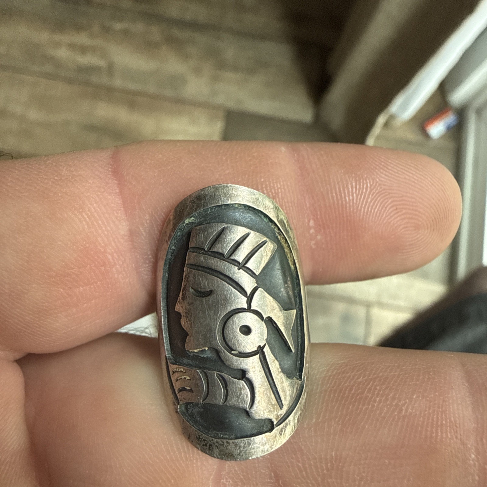 Ring Size 8 Taxco Aztec Mexico Sterling Silver 925 Women Semi-Precious Stone