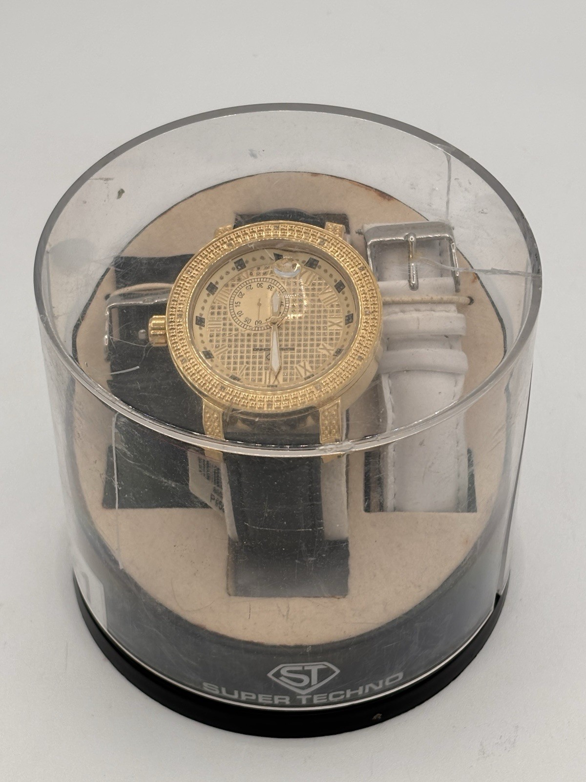 NEW Super Techno Mens Watch I-5371 Gold Tone Diamond .12 CT READ NOTES