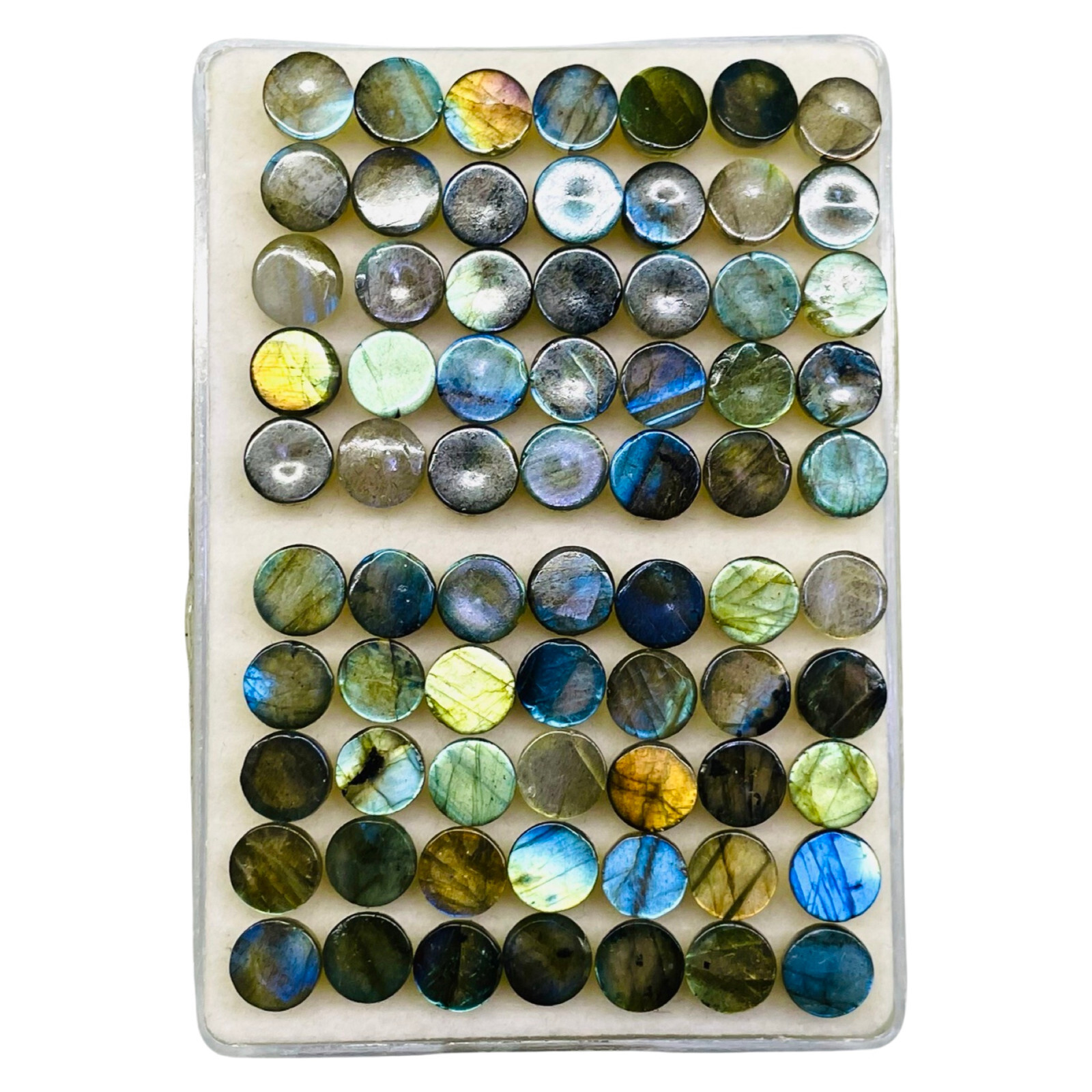 60 Pcs Natural Labradorite 7mm Round Flashy Loose Untreated Cabochon Gemstones