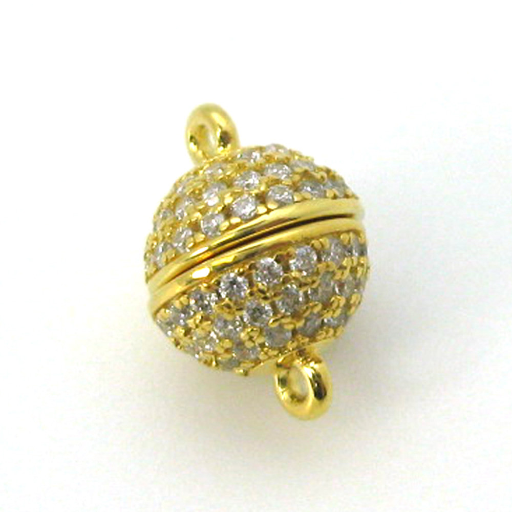 Gold Over Sterling Silver Round Pave Clasp – Magnetic Clasp (1 clasp)