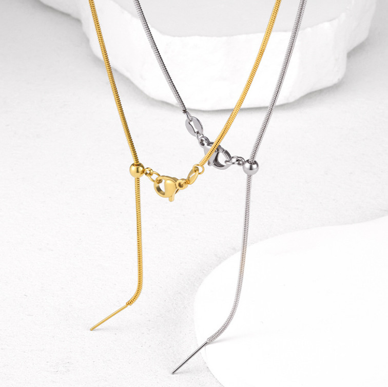 Silver/Gold Stainless Steel 0.9mm Snake Needle Adjustable Slide Lobster Chain