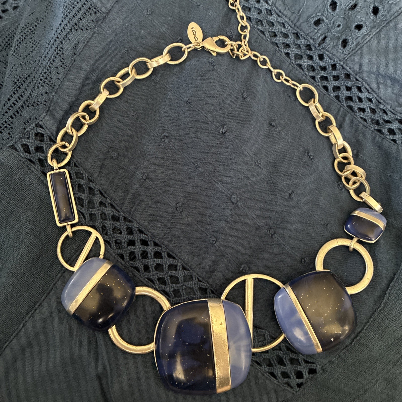 CHICO’S Lovely Lapis Blue 🧿 Matt Silver-Tone 10″L Necklace