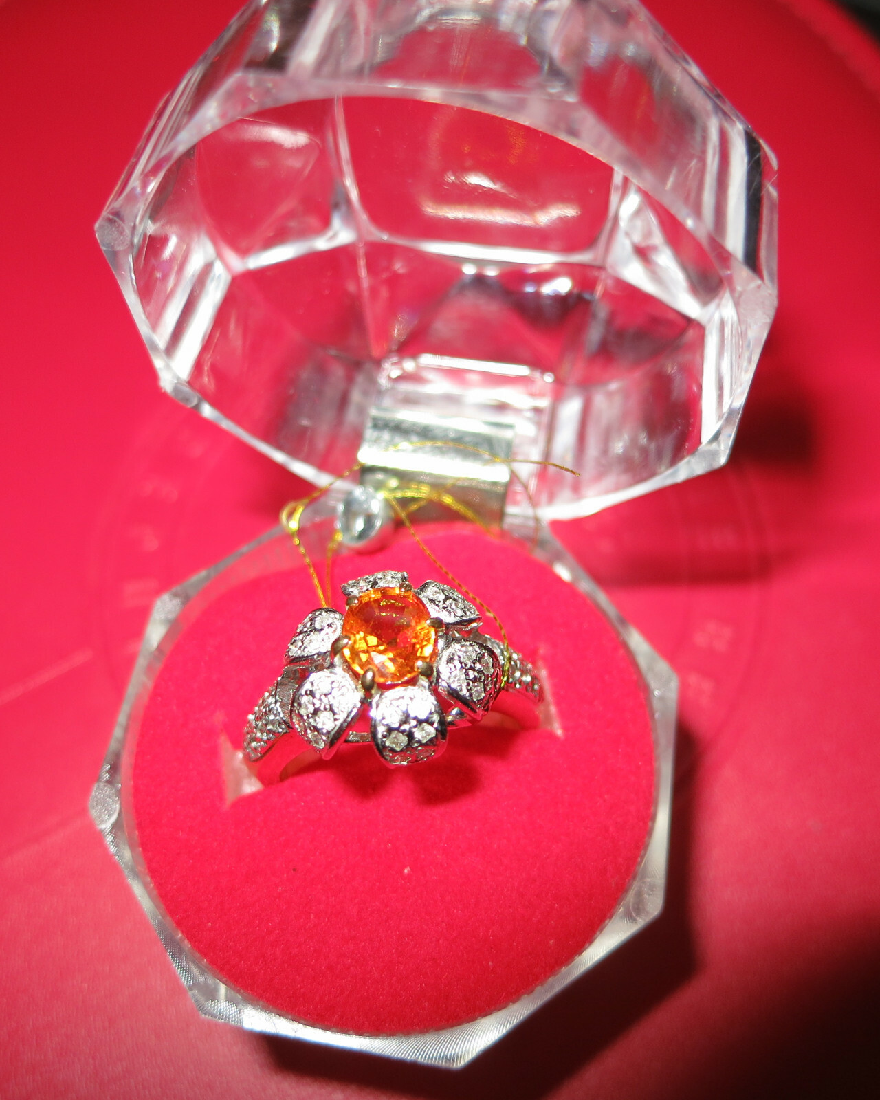 60 BRILLIANT Excellent!!!! Ladies gold ring 585 with sapphire!, size 16.5-17