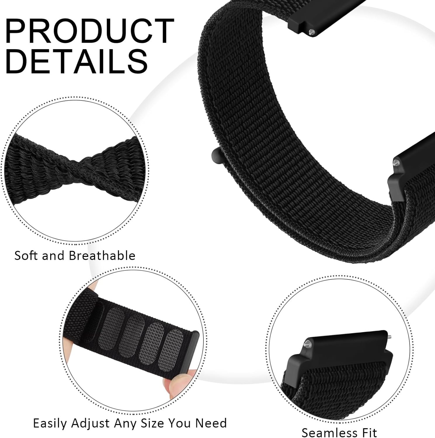 Lightweight Nylon Quick Release Watch Band, Stylish Adjustable Strap 20mm