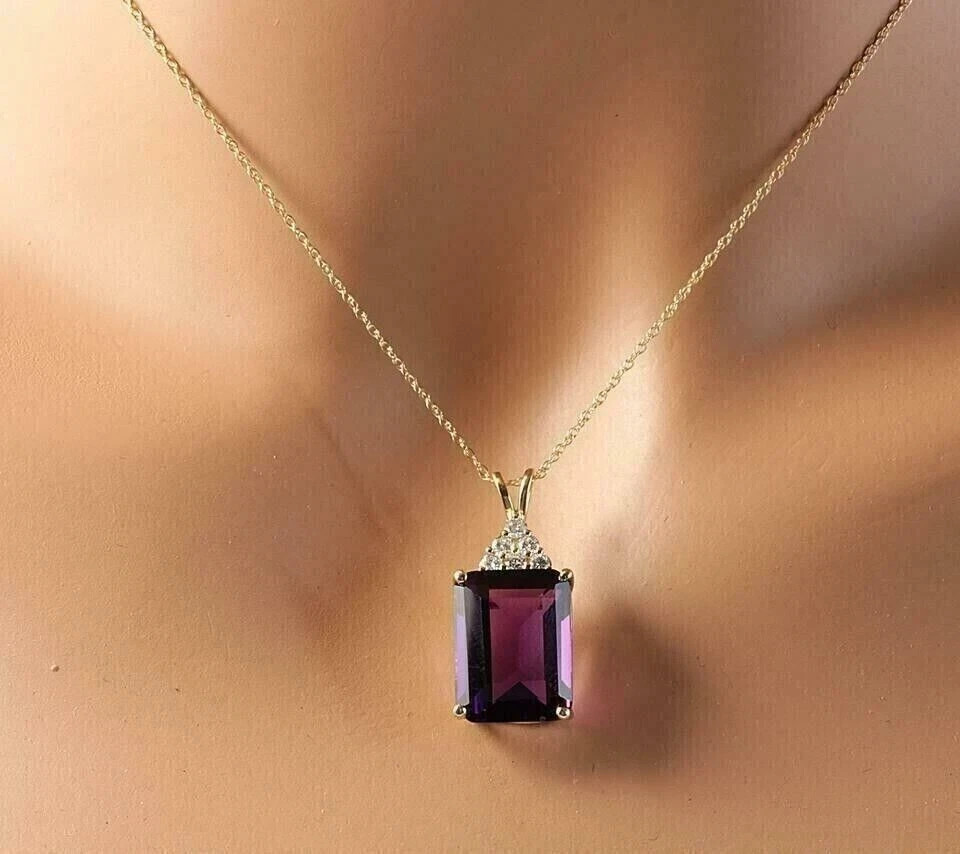 14k Yellow Gold Plated 2Ct Emerald Cut Simulated Amethyst Women’s Fancy Pendant