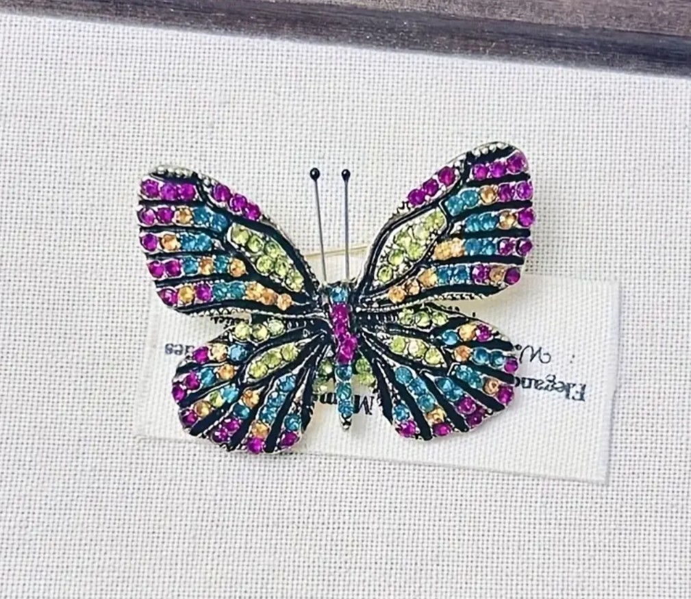 PURPLE MULTI-COLOR RHINESTONE BUTTERFLY BROOCH PIN~MOTHER’S DAY BIRTHDAY GIFT