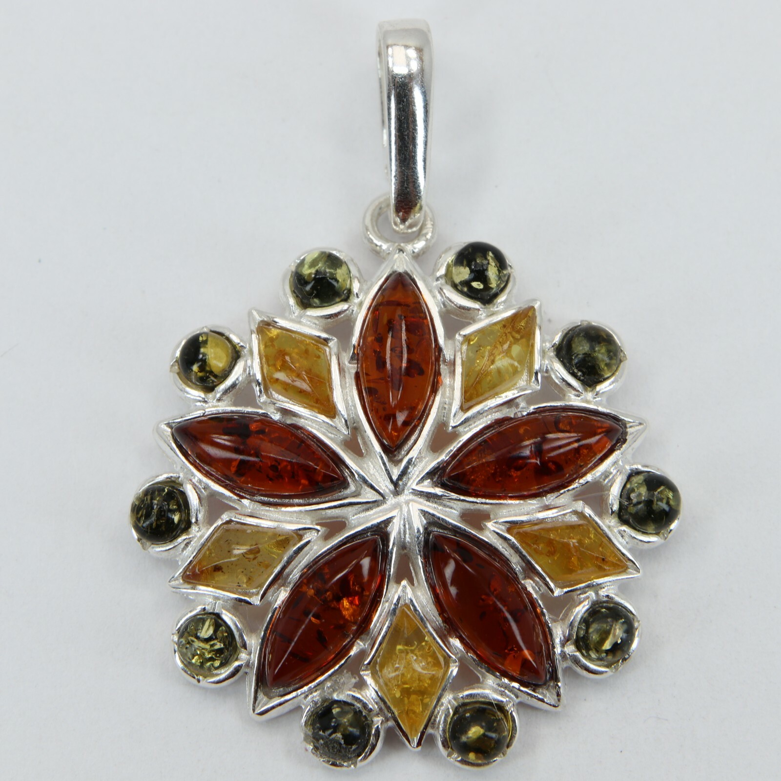 Natural Multi-Color BALTIC AMBER Round Star Pendant 925 STERLING SILVER #1408