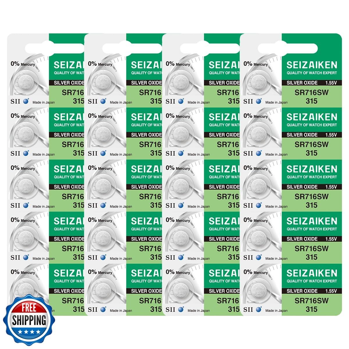 Seizaiken 315 SR716SW 1.55V 0% Hg Silver Oxide Watch Battery (20 Batteries) M