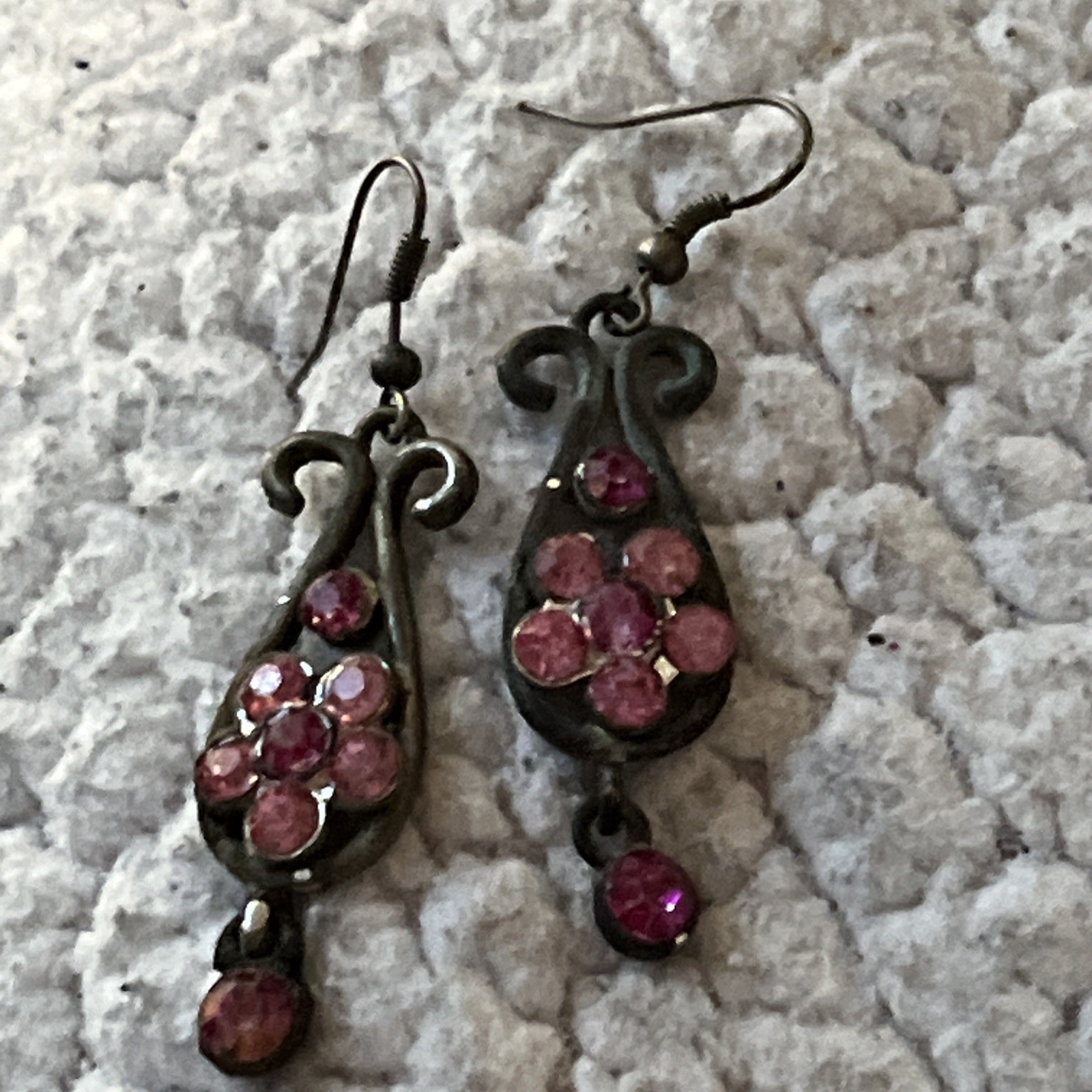 Vintage Earrings Pink Floral Chandelier Shabby Chic Crystal Retro