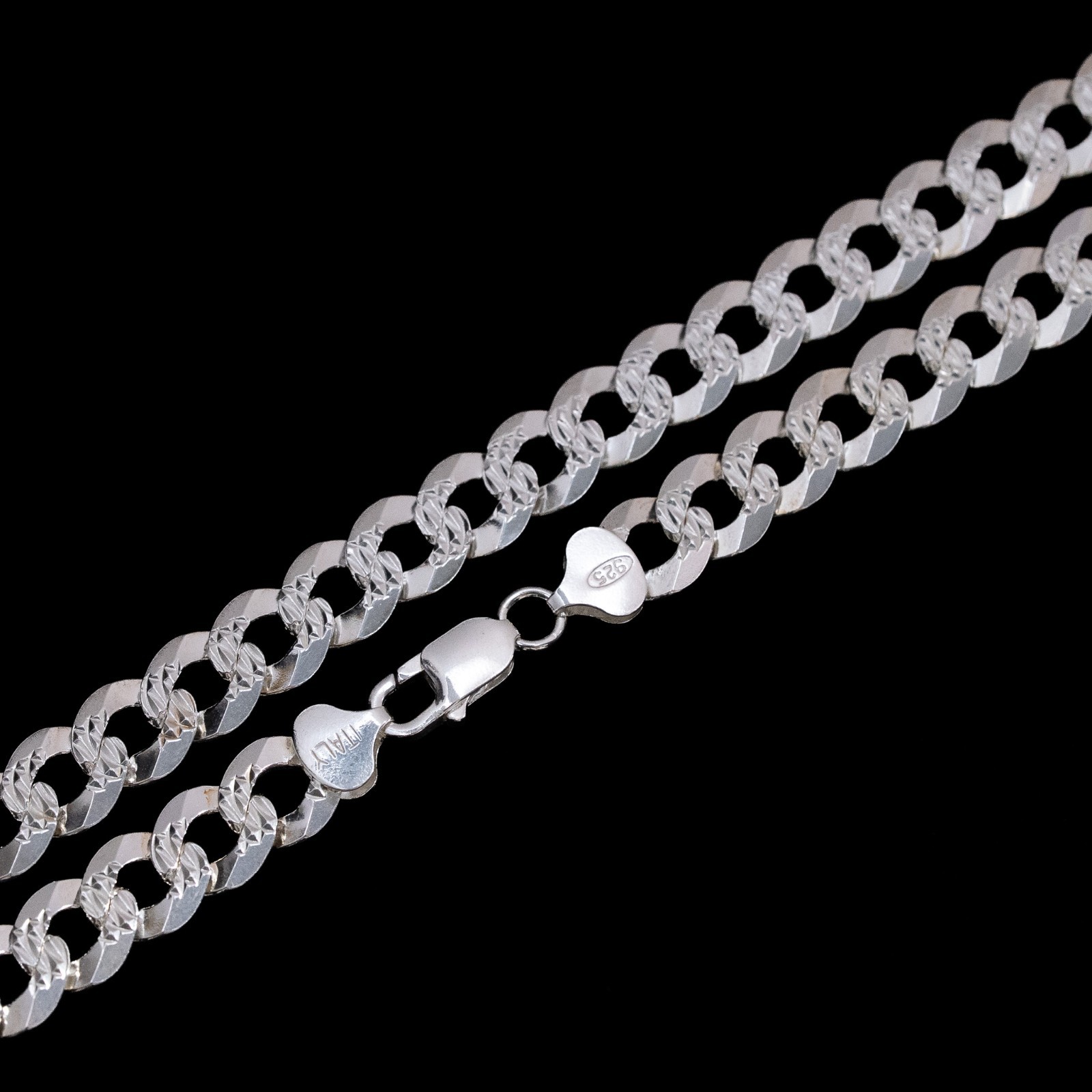 Men’s 925 Silver Diamond Cut Flat Miami Curb Cuban Link Chain Necklace 10mm