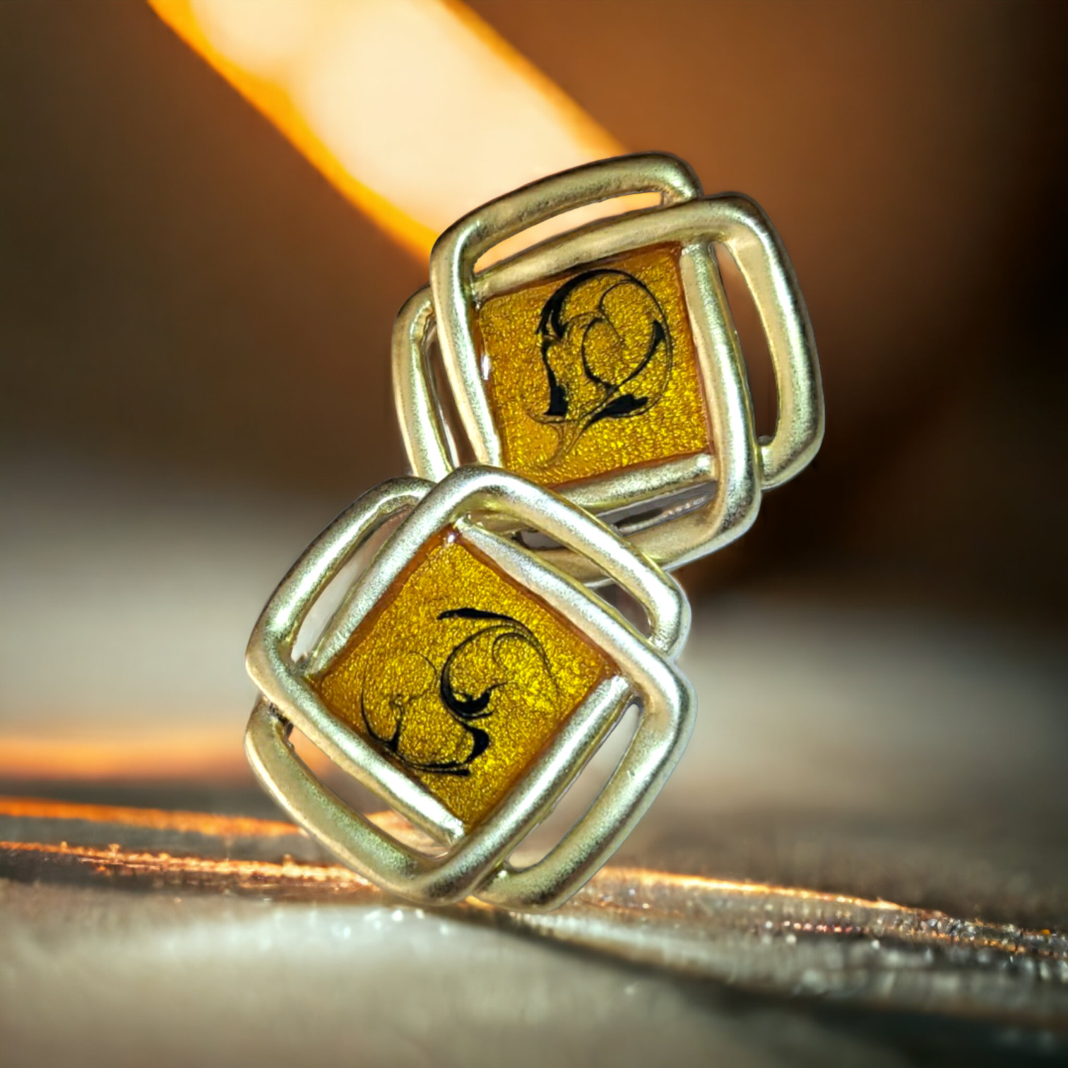 Large Clip On Shoe Clips Gold Tone Geometric Resin Artistic (C142)