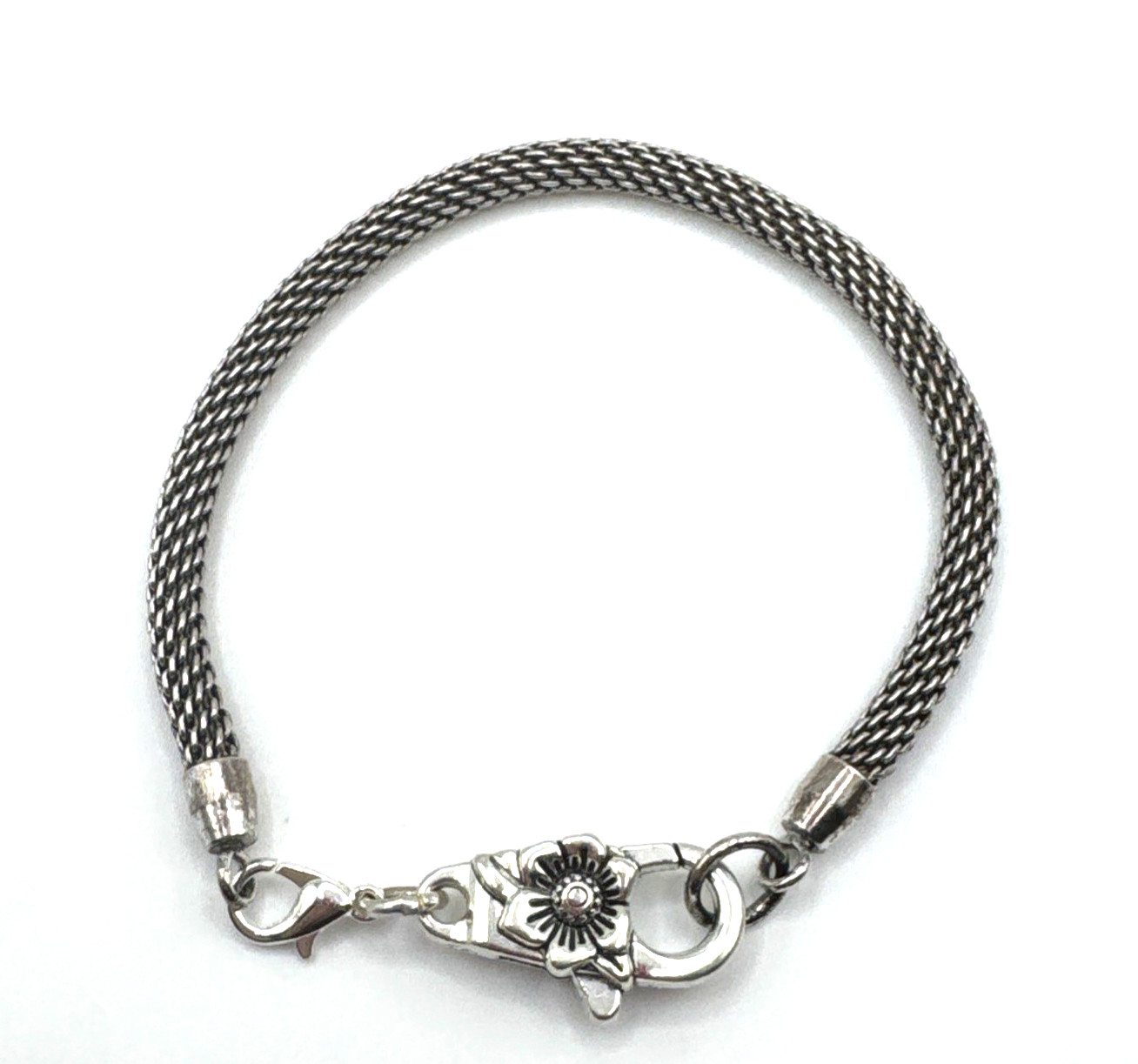 Brighton Mesh Clip On Charms Bracelet W/ Non-Brand Etched Flower Clasp 8 Inch