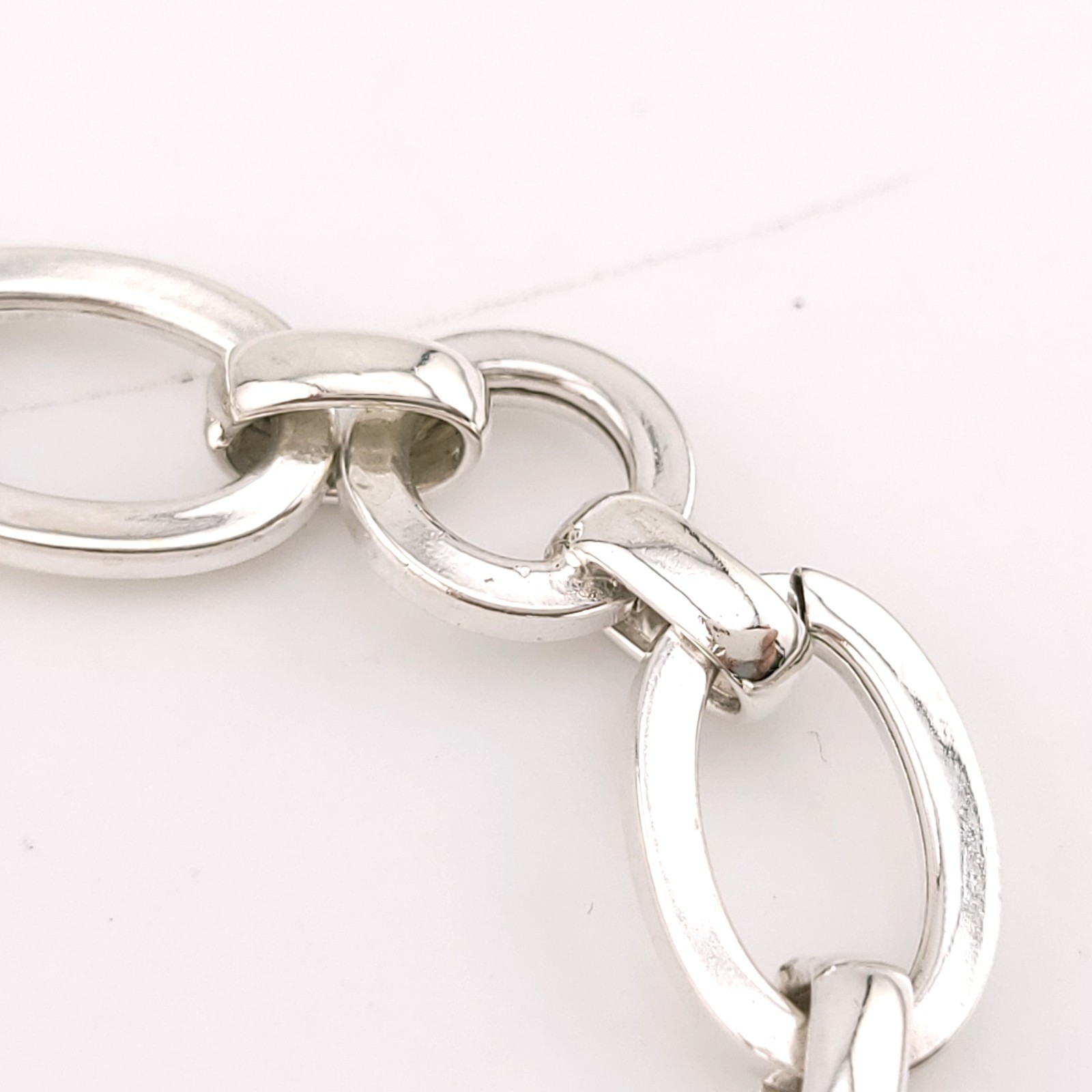 Signed “M” Sterling Silver Round & Oval Disk Circle 8″ In Chain Link Bracelet