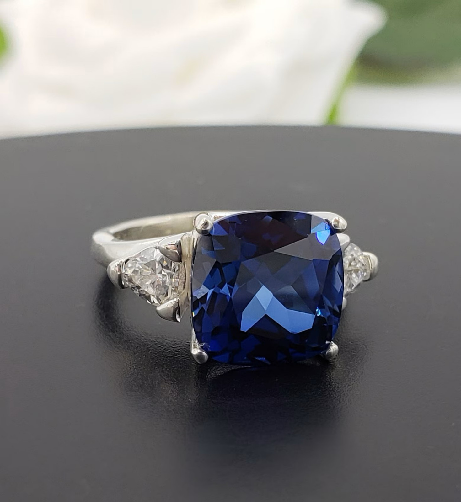 7.50 Ct Cushion Cut Natural Sapphire Diamond Wedding Bridal Ring 14K White Gold