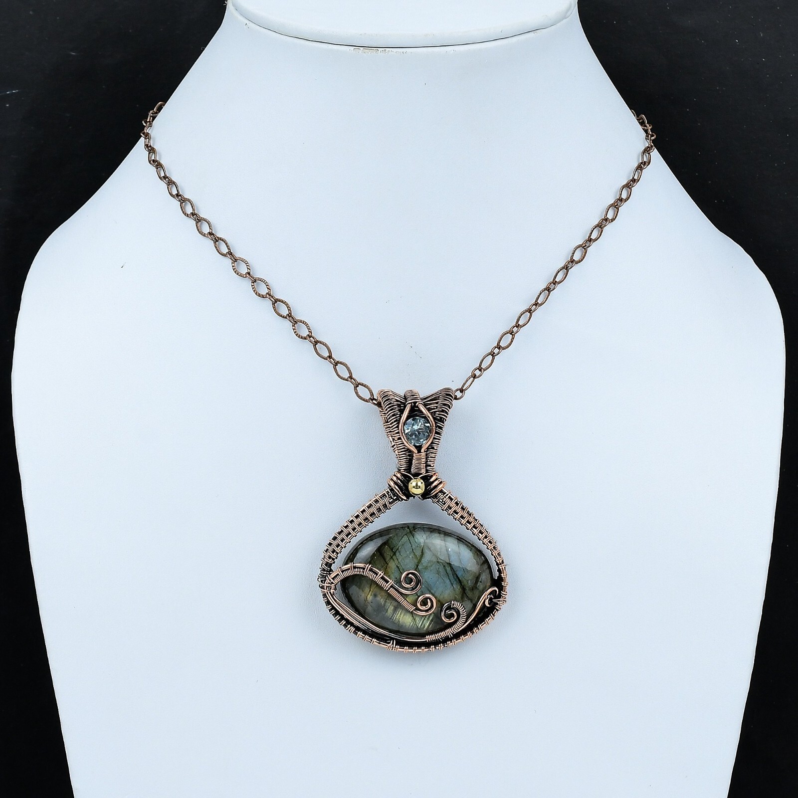 Gift For Women Jewelry Wire Wrapped Pendant Copper Labradorite Gemstone 2.56″