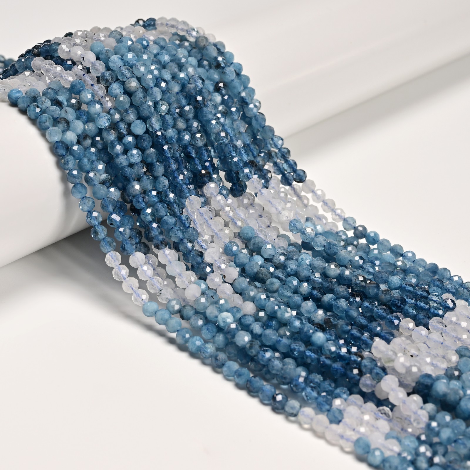 Gradient Natural Dark Blue Aquamarine Faceted Round Beads Size 4mm 15.5” Strand