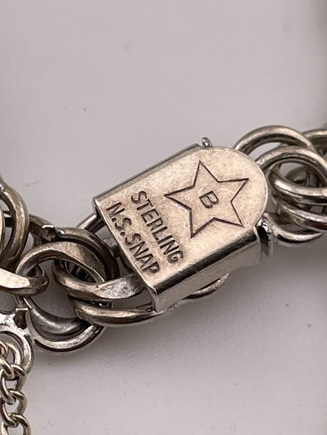 VINTAGE BA BALLOU NS SNAP STERLNG SILVER 8MM DOUBLE CHAIN BRACELET 6″ 15.7G 3782