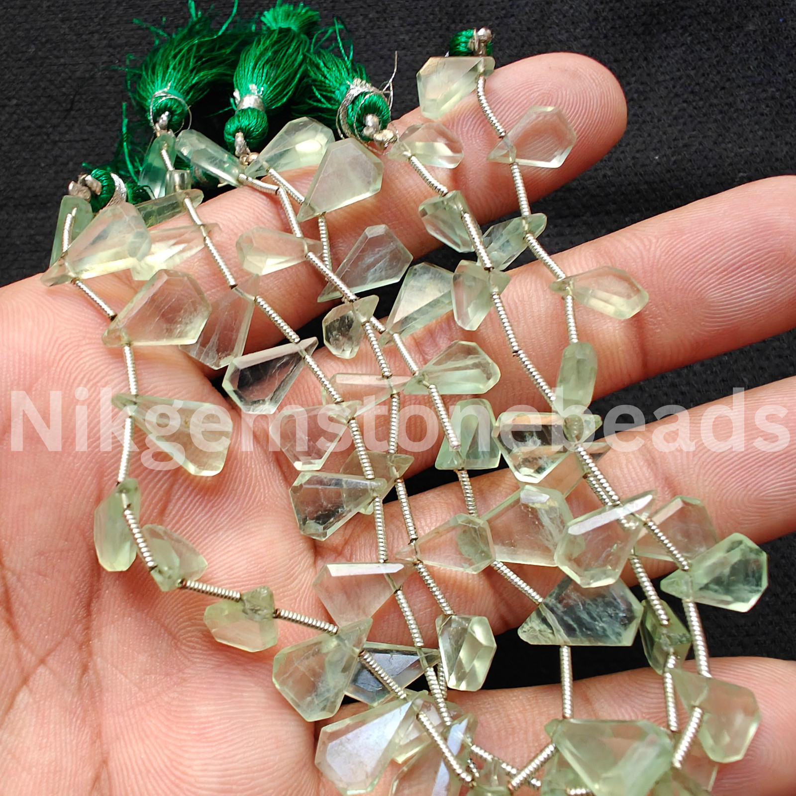 Natural Green Fluorite Beads, Briolette Faceted Cut Triangle Gems, 10.50-13.0 MM