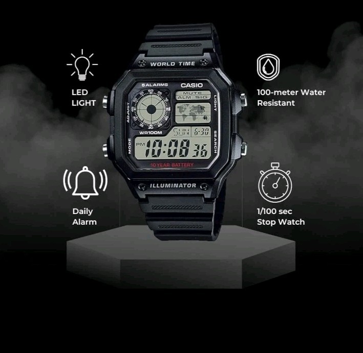 CASIO Men’s Digital Wrist Watch AE1200WH-1AVCF 100M WR LED Light 10 Year Battery