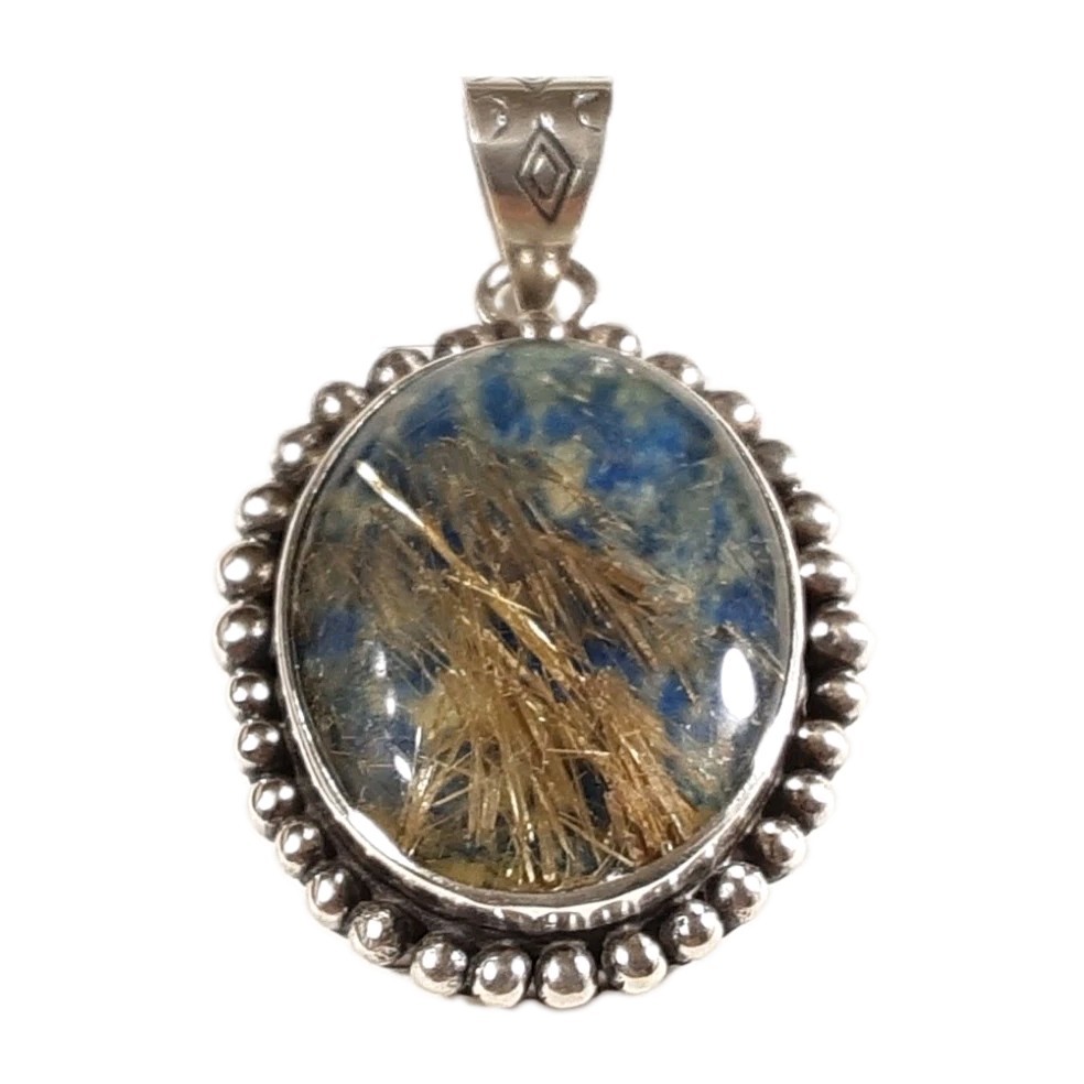 925 STERLING SILVER LARGE SOUTHWESTERN GOLDEN RUTILATED QUARTZ 2″ PENDANT 21.5g