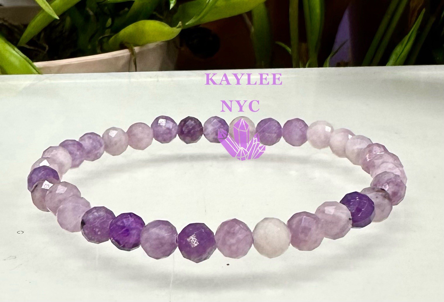 Wholesale 6 PCs Faceted Natural Lepidolite 6mm 7.5” Stretch Bracelet