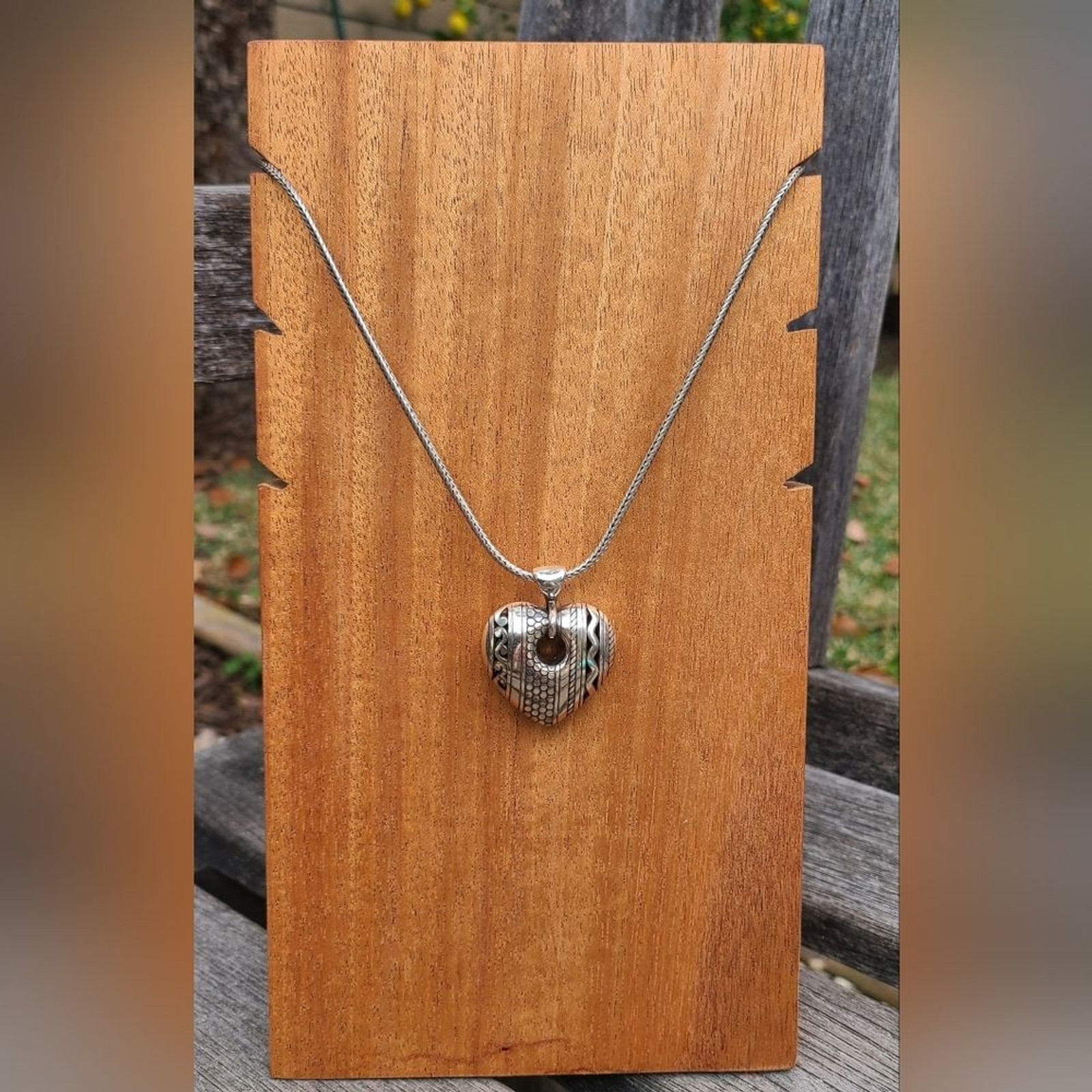 Brighton Silver Chunky Heart Pendant Necklace Etched Charm Classic Elegant