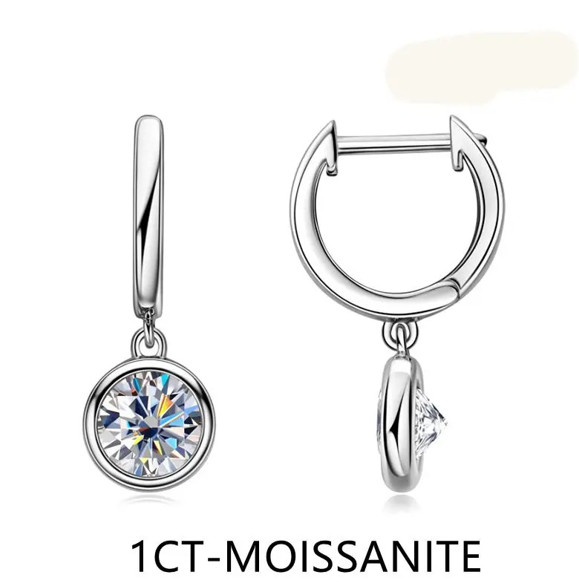 2CT 4CT Round Bezel Moissanite Drop Earrings 925 Sterling Silver Dangle Earring