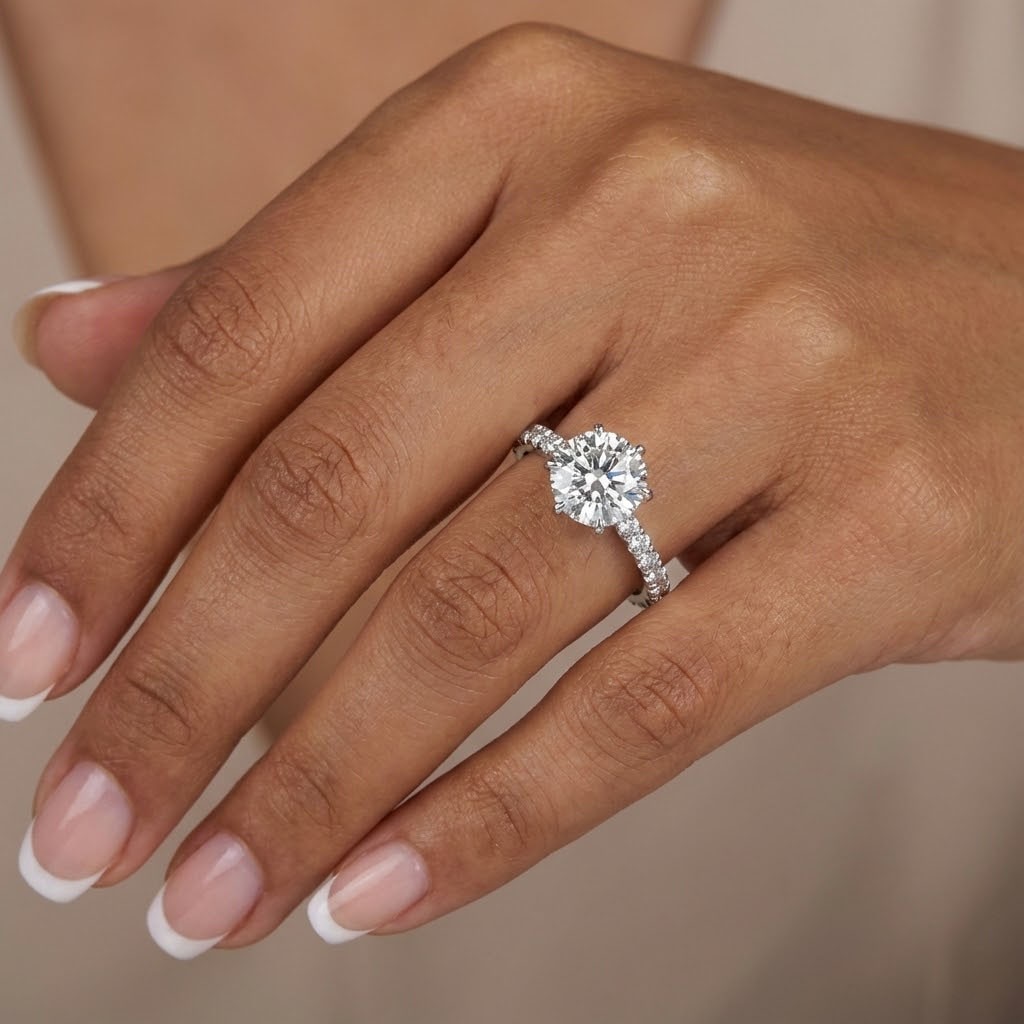 Side Stone Engagement Ring 14K Gold Halo 4.82 CT Round Lab-Grown Diamond I SI2