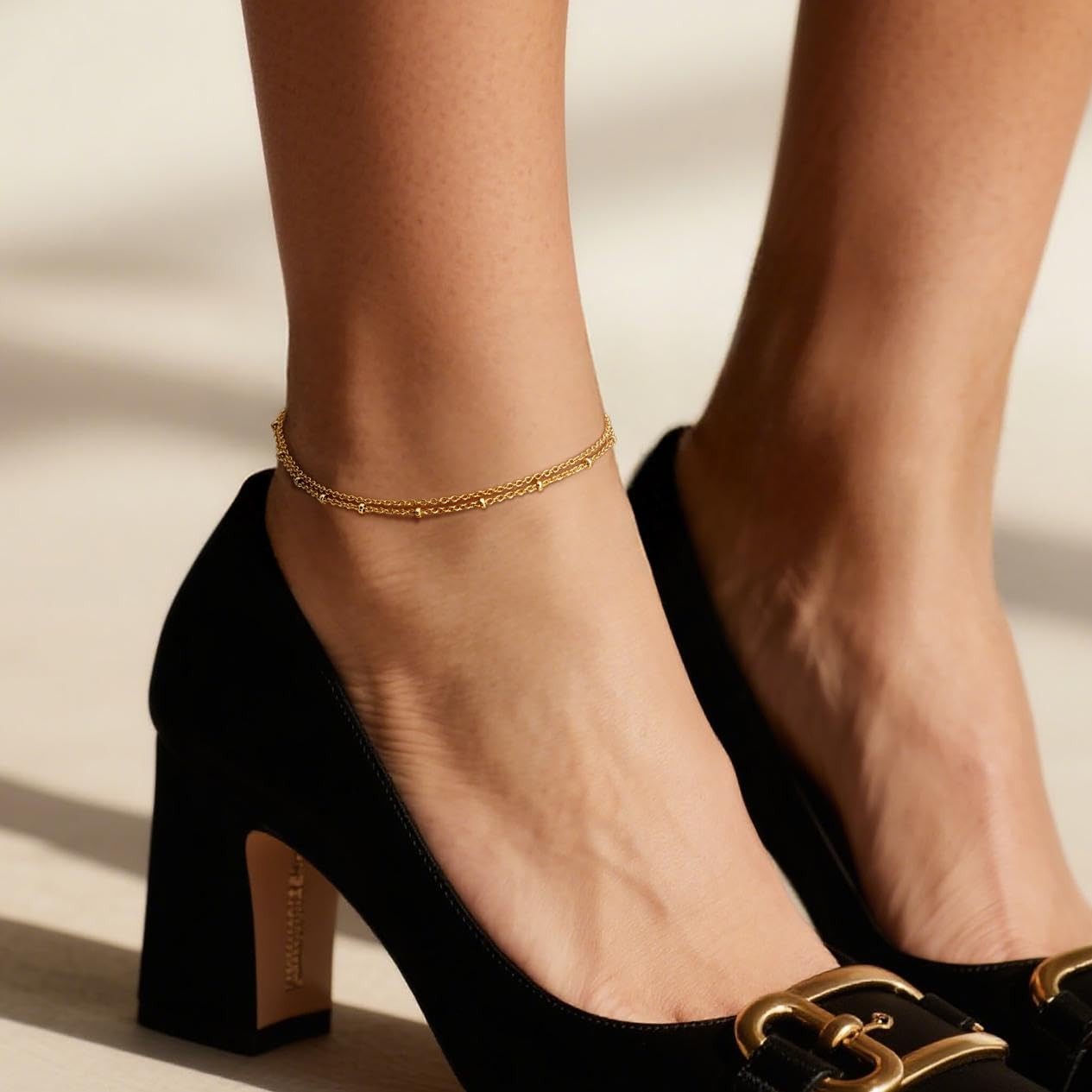 BENOITE 14K Gold Anklets for Women Gold Ankle Bracelets for Women Refined Dua…