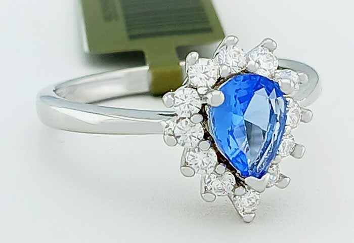 LAB 1.08 Cts TANZANITE & WHITE SAPPHIRES RING 14K WHITE GOLD PLATED – NWT