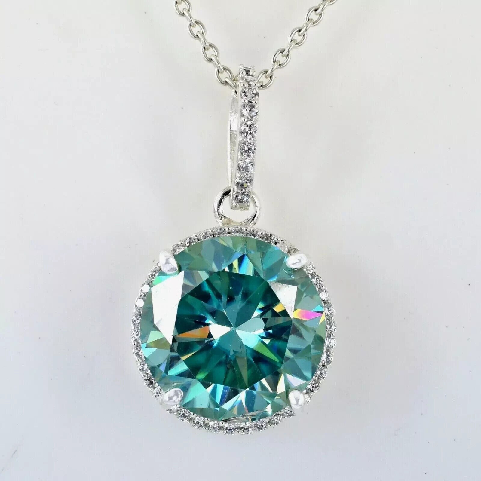 RARE 28 Ct Treated Blue Diamond Solitaire Pendant 925 Sterling Silver Certified