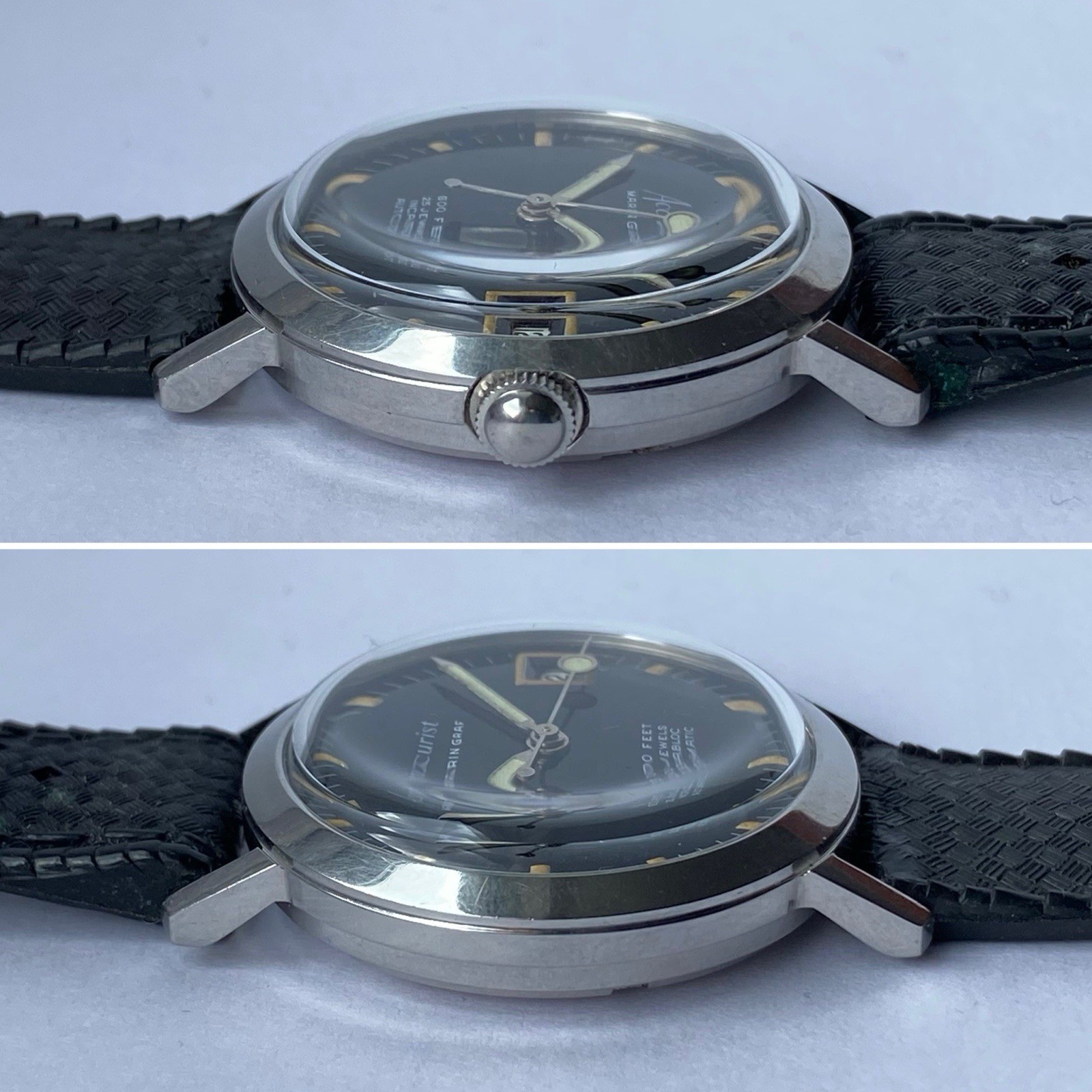 1960s Accurist Marin Graf 600 feet black dial Divers watch ETA 2452 date Tropic
